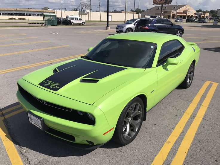 a bright green sports car parked in a parking lot