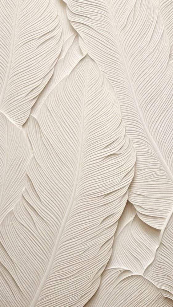 an abstract white wallpaper pattern with large, thin leaves on the top and bottom