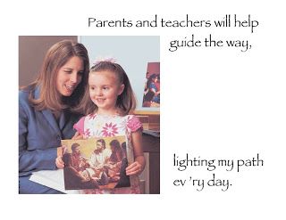 an image of a woman holding a child with the caption parents and teachers will help guide the way, lighting my path ev try day