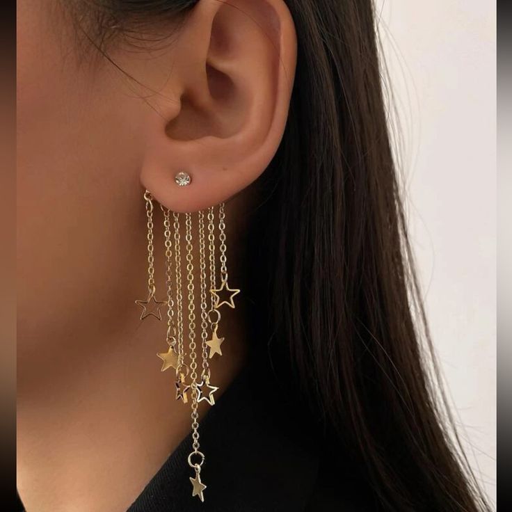 Nwt Star Tassel Earrings. The Cutest Earrings Inexpensive Jewelry, Earrings Chain, Earrings Star, Tassel Drop Earrings, Huggie Earrings, Girly Jewelry, Gold Drop Earrings, Dream Jewelry, Chain Earrings