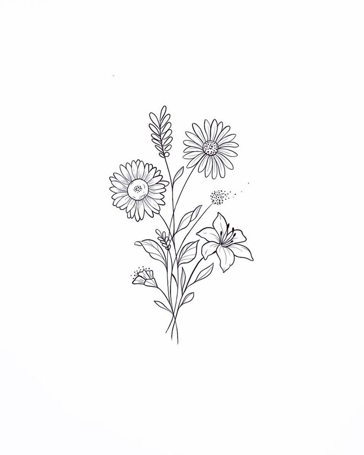 a black and white drawing of some flowers