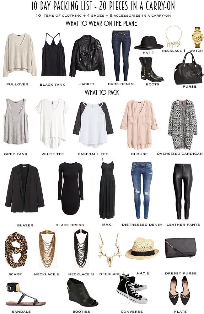 This ten day packing list that I came up with basically gives you 20 outfits with the ability to make more if needed and it is all completed with 20 pieces in the carry-on plus what you wear on the plane. 10 Day Packing List, Packing List For Europe, 20 Outfits, Europe Packing List, Many Outfits, Outfit Travel, Travel Capsule, Travel Capsule Wardrobe, Trailer Remodel