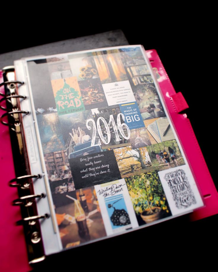 a pink binder with pictures on it and the word 2010 written in large letters