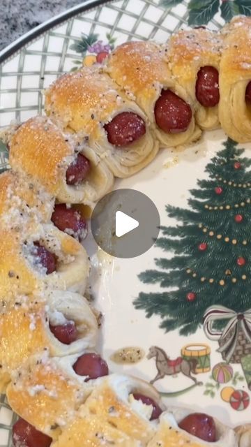 a christmas tree made out of rolls on a plate