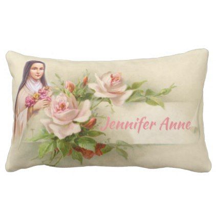 a white pillow with pink roses and the words'lenufr anne'on it