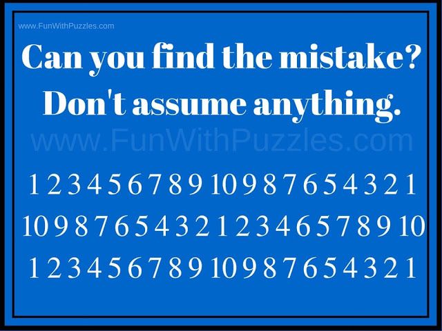 a blue sign that says can you find the mistake? don't assume anything