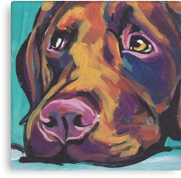 a painting of a dog's face on a blue background