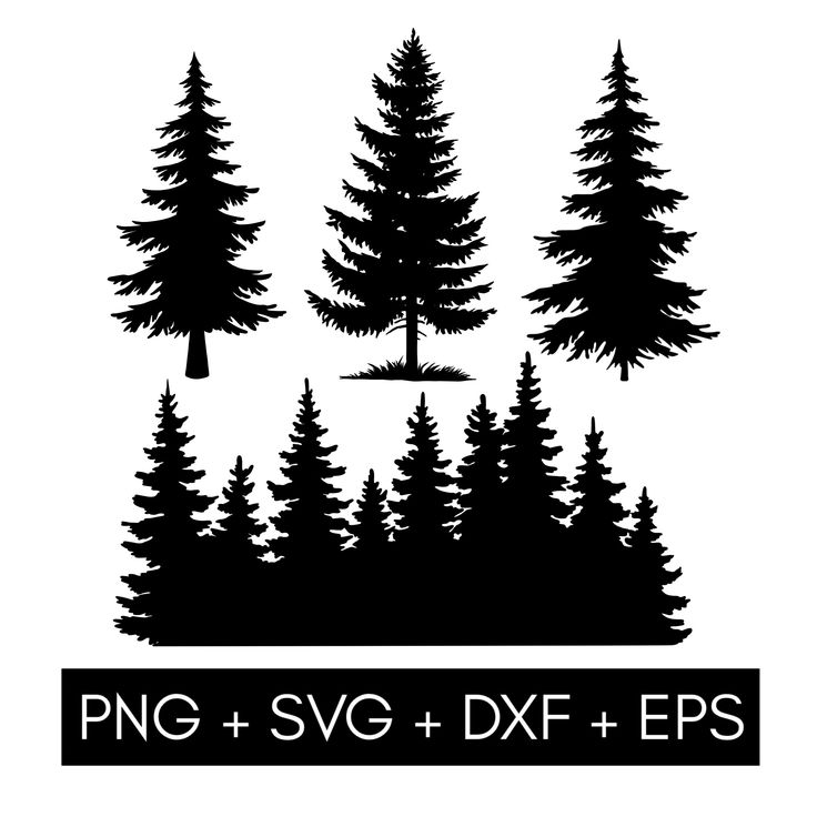 pine tree silhouettes with the words png and svg dxf eps