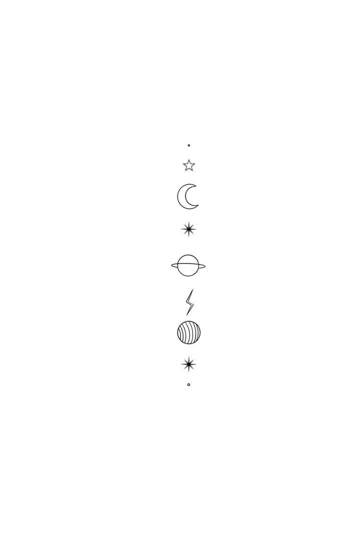 a line drawing of planets and stars on a white background