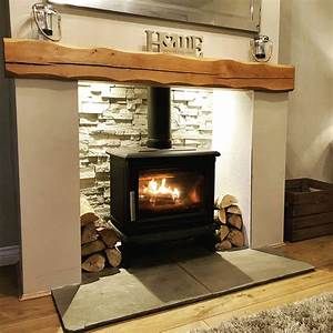 a wood burning stove in a living room