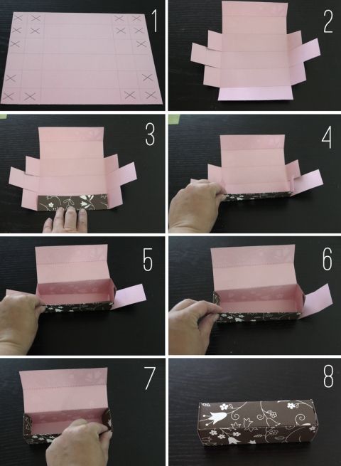 step by step instructions on how to make an origami box with pink paper