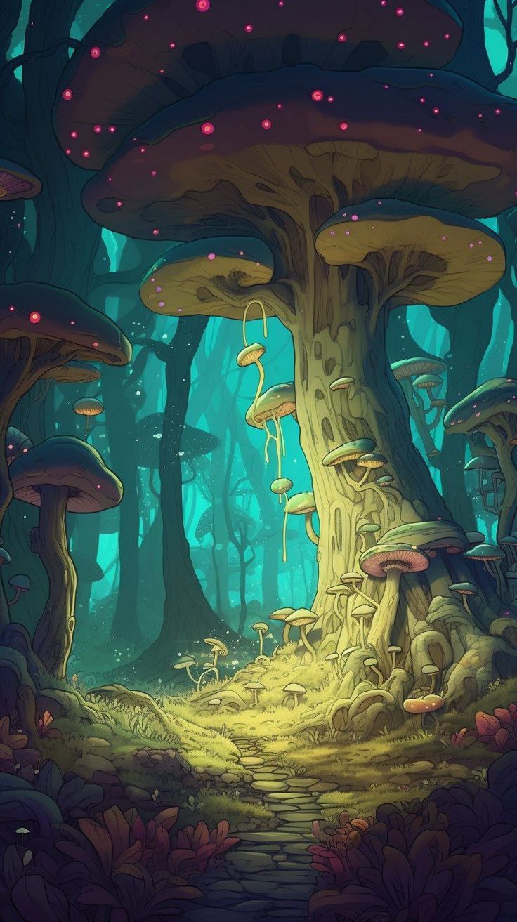 an image of a fantasy forest with mushrooms