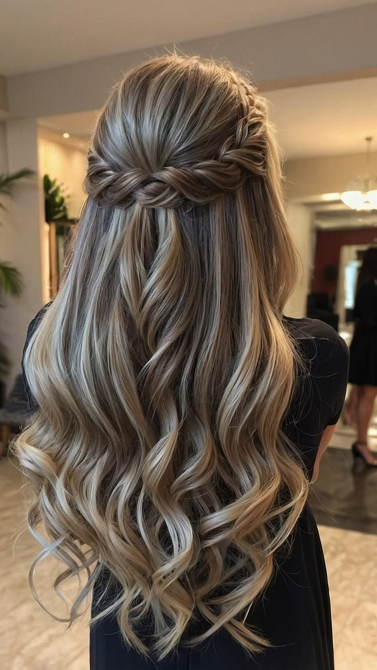 Chic and Charming: 15 Half Up Half Down Prom Hairstyles Ideas for Every Hair Type 42 Hairstyles For Long Hair Braids Half Up, Half Up With Braids Wedding, Half Up Simple Wedding Hair, Wedding Hairstyles Half Up Half Down Short Hair Front View, Half And Half Down Hairstyles, Hair Styles For Long Hair Length Formal, Half Up Half Down Hair Braided Black, Half Up Hairstyles For Long Hair Formal, Half Up Half Down Formal Hair Medium