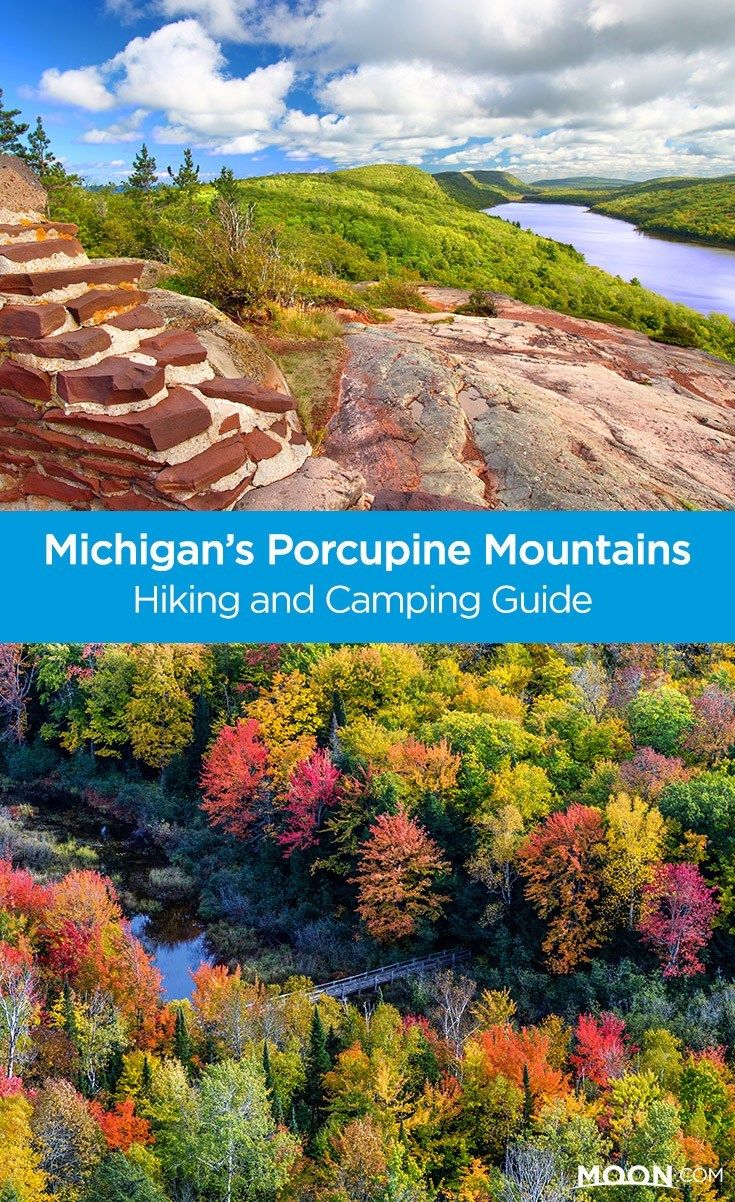 michigan's dorcupine mountains hiking and camping guide, with the title above it