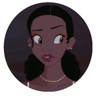 an animated character with dark hair and big eyes in a round black frame, looking into the distance