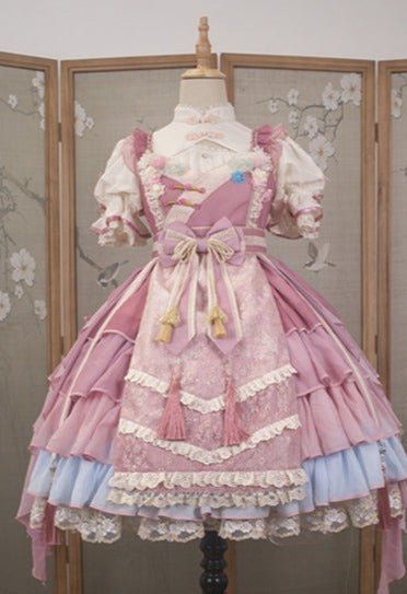 ❤Candy Sleeve Ribbon China Top + Flower Ribbon Chiffon Tiered Princess Dress❤ Cheongsam Top, Frilly Dresses, Future Clothes, Fantasy Gowns, Princess Outfits, Flower Tops, Really Cute Outfits, Lolita Dress, Cream Dress