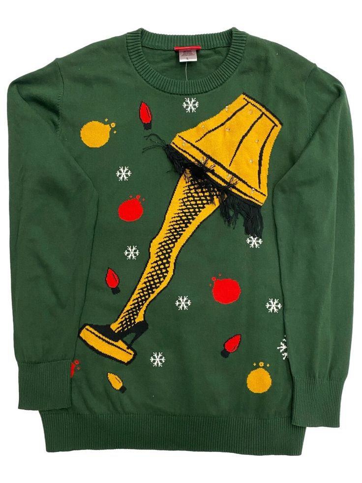 Chrsitmas Story Mens Green Fringe Light-up Leg Lamp Holiday Sweater Small You will be the hit of all of your holiday parties in this fun green blinged out light up Christmas Story "Leg lamp" themed holiday sweater! Men's size Small Lights up with replaceable button cell batteries 100% acrylic Made in China Payment We accept PayPal as our payment method. Immediate payment is required. If you have any questions about payment, please feel free to contact our customer support team. Return Policy We Toddler Ugly Christmas Sweater, Fringe Light, Christmas Story Leg Lamp, Xmas Sweaters, Small Lights, Fringe Clothing, Christmas Sweater Dress, Mens Ugly Christmas Sweater, Leg Lamp