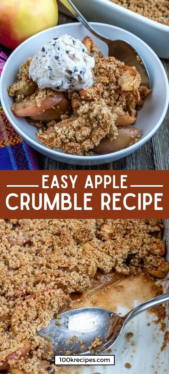 an apple crumble recipe is shown in two bowls and on top of another dish