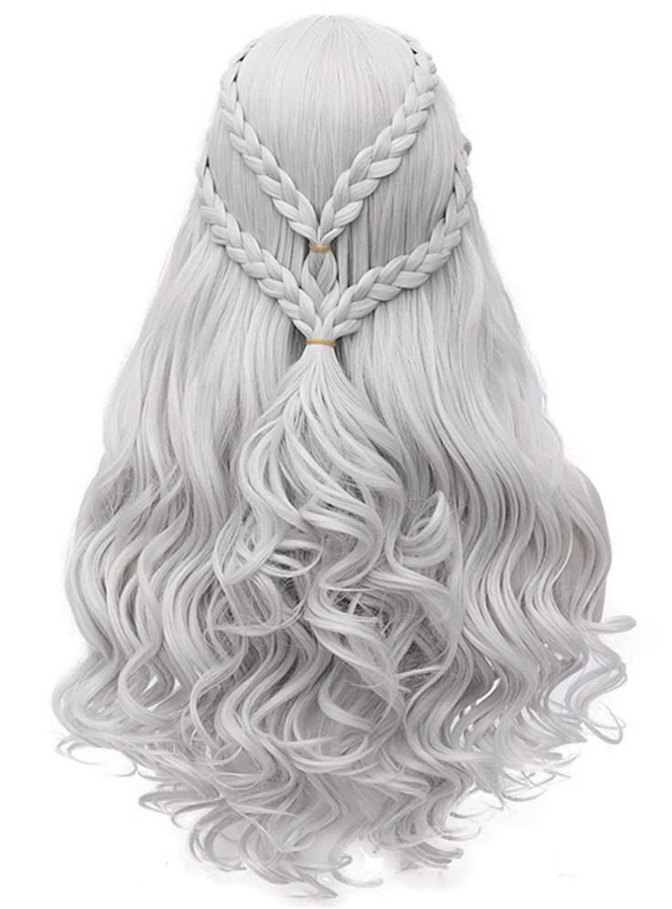 PRICES MAY VARY. Package: 1x Wig + 1x Free Wig Cap Length: approx 26 inch (66cm), weight approx 400g, thick , the net cap won't expose High quality heat resistant synthetic fiber wig, feel good, natural looking 100% breathable rose net for comfortable wearing, cap size is about 22'' (56cm), adjustable for most people Perfect for Halloween, cosplay, concerts, theme parties, weddings, dating, and any other occasion. Product Highlights:   - Wig is made of 100% imported South Korea Matt high temperature wire, referred to as Japanese silk. Is currently on the market making the best fiber yarn wig, close to the physical properties of human hair, appearance, color and feel are good enough to be confused as real ones.   - Wig is designed to be very natural, close looking and no flaws, the internal Daenerys Targaryen Wig, Targaryen Cosplay, Silver Wigs, Braiding Your Own Hair, Halloween Wigs, Wavy Curly Hair, Holiday Hairstyles, Costume Wigs, Braids For Long Hair