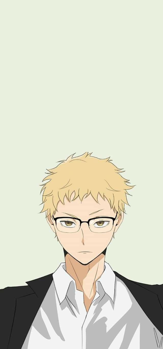 an anime character with glasses and blonde hair