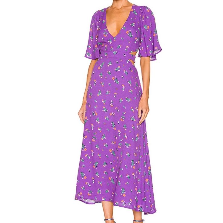 Brand New With Tags! Purple A-line Dress For Brunch, Purple Fitted Midi Dress For Day Out, Purple A-line Midi Dress For Spring, Fitted Rayon Midi Dress For Garden Party, Purple Fitted Summer Maxi Dress, Purple Fitted Maxi Dress For Summer, Purple Summer Midi Dress For Brunch, Purple Midi Dress For Brunch, Fitted Purple Maxi Dress For Summer