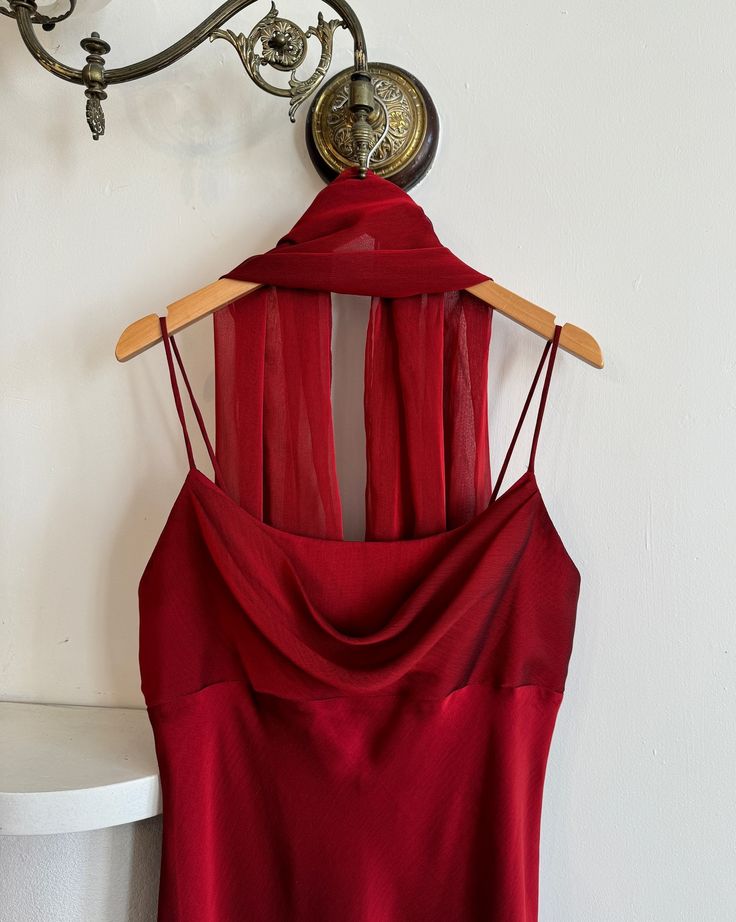 90s red spaghetti strap slip dress with skinny scarf 💄— Coming later today #vintage #90sdress #slipdress #skinnyscarf #vintagedress Red Satin Dress Outfit, Satin Dress Outfit Casual, Satin Dress Outfit, Holiday Party Looks, 90s Slip Dress, Dress Outfit Casual, Red Spaghetti, Red Satin Dress, Red Slip Dress