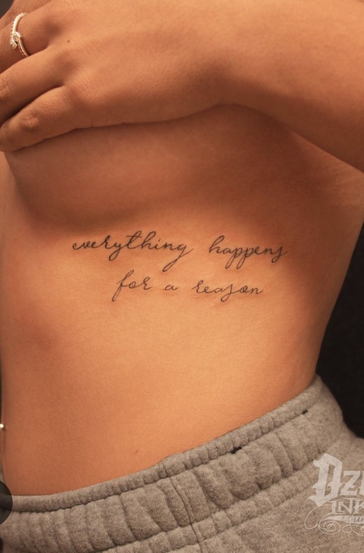 a woman's stomach with the words everything happens for a reason written on it