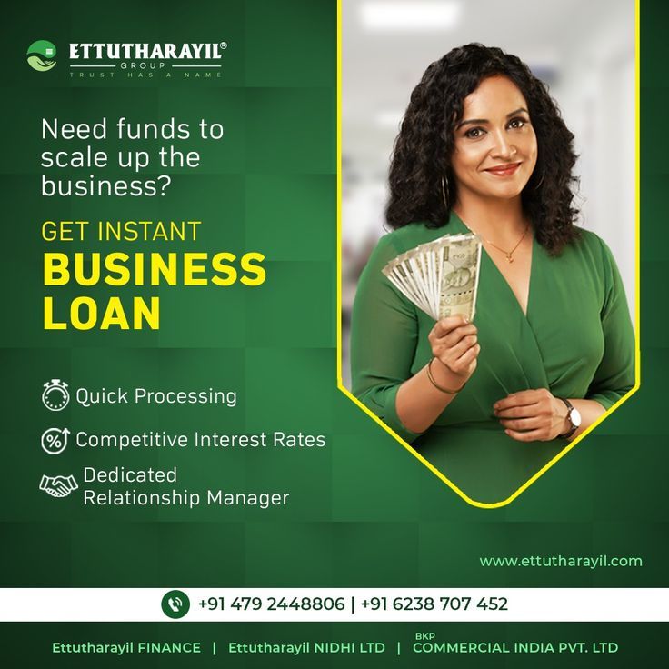 a woman holding cash in her hand and smiling at the camera, with text that reads get instant business loan