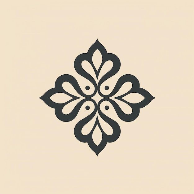 a black and white floral design on a beige background