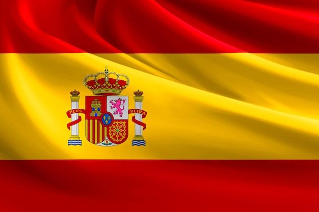 the flag of spain waving in the wind with red, yellow and white stripes on it