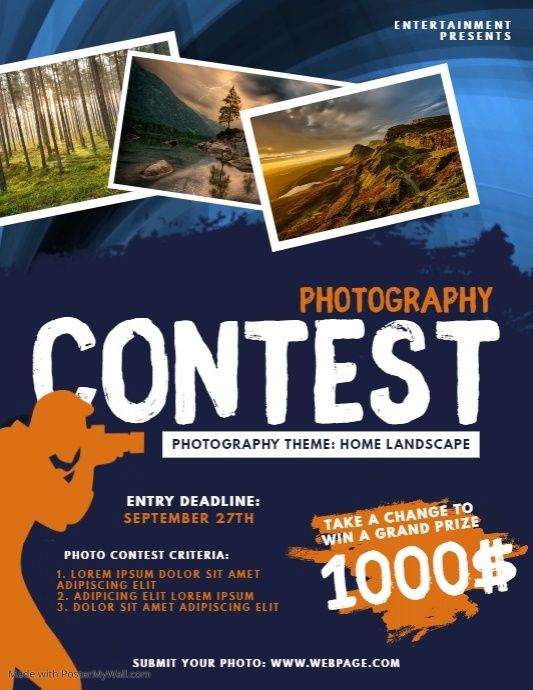 a flyer for a photography contest with photos and text on the front, which reads contest contest