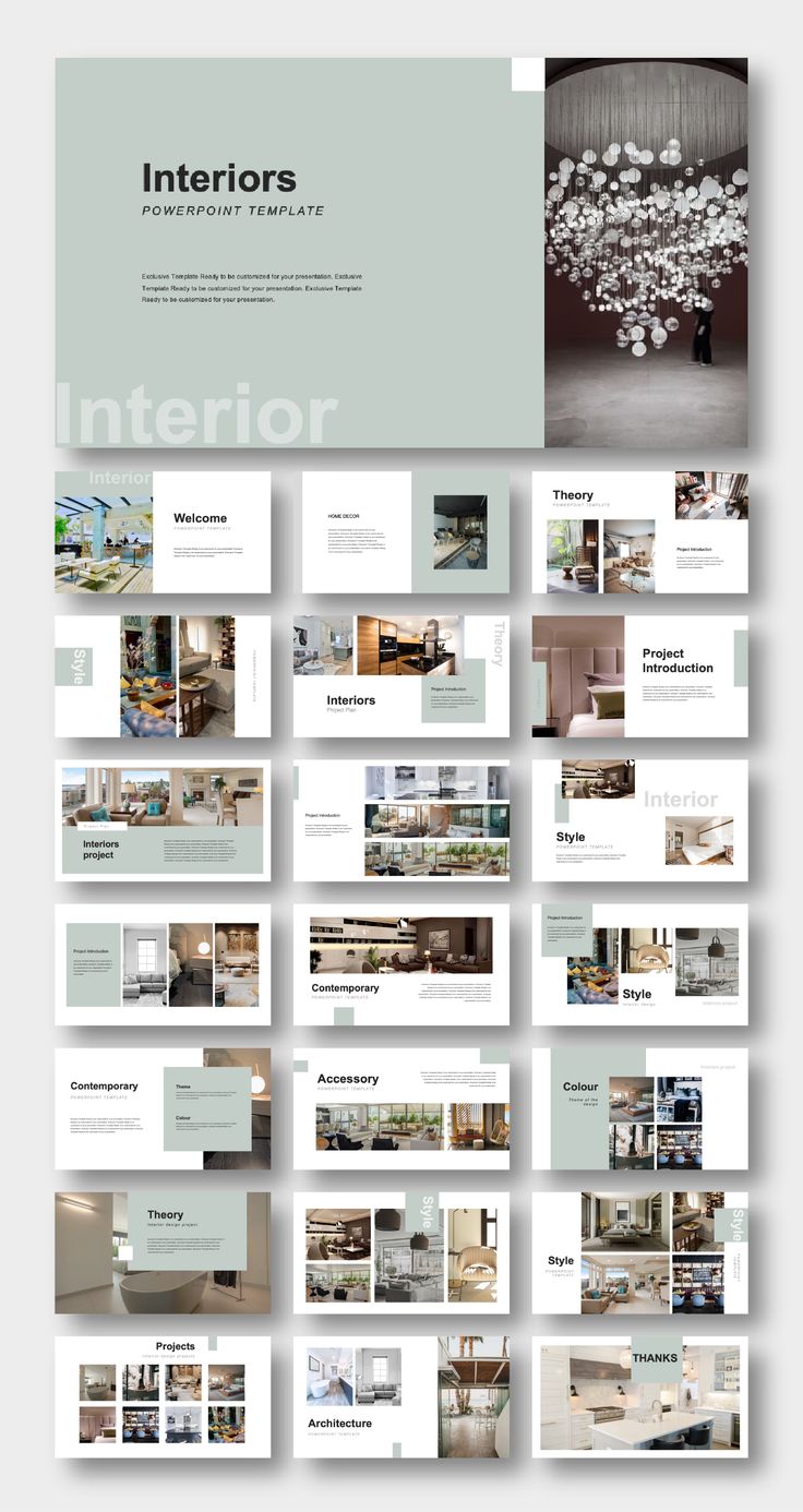 the interior design presentation is shown with many different images and text, as well as an image