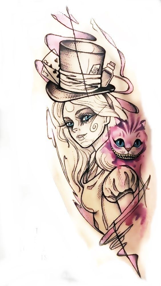 a drawing of a woman wearing a top hat and holding a pink cat in her right hand