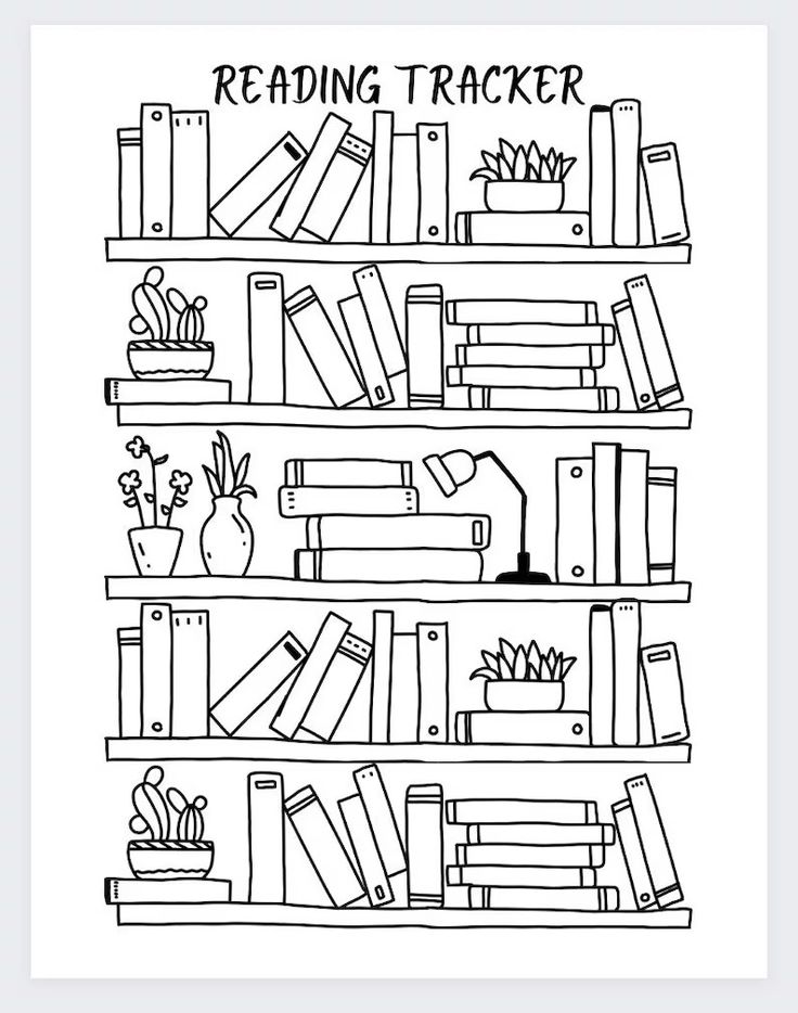 a black and white drawing of bookshelves with the words reading tracker on them