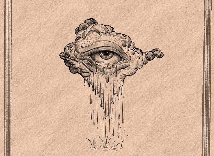 a drawing of an eye in the middle of a cloud with water coming out of it