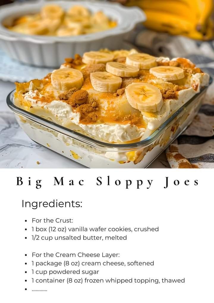 a recipe for big mac sloppy joes with bananas in the background and instructions on how to make it