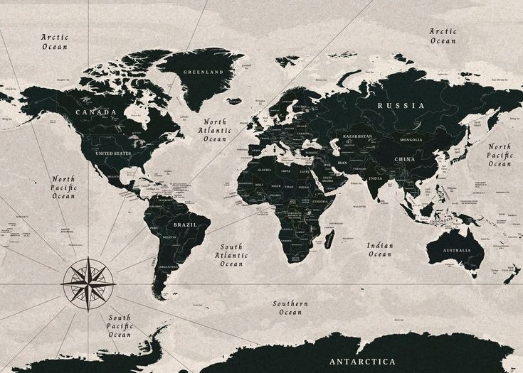 an old world map with all the countries and major cities on it's sides