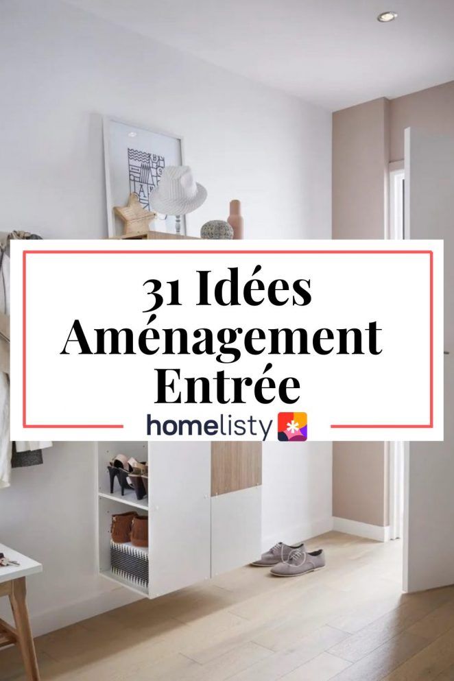 an apartment with white walls and wooden floors, the words 3 idees enneament entree