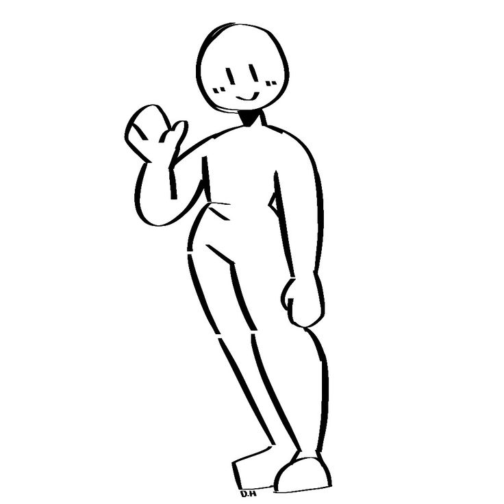 a black and white drawing of a person standing with his hand up in the air