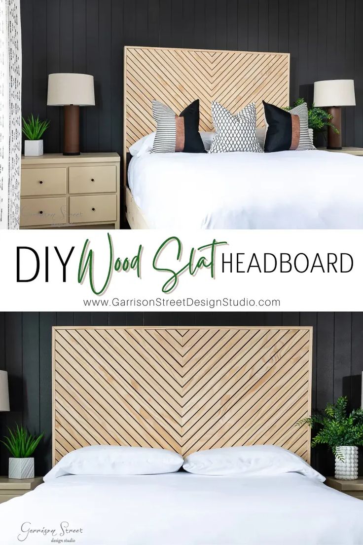 the diy wood slat headboard is easy to make