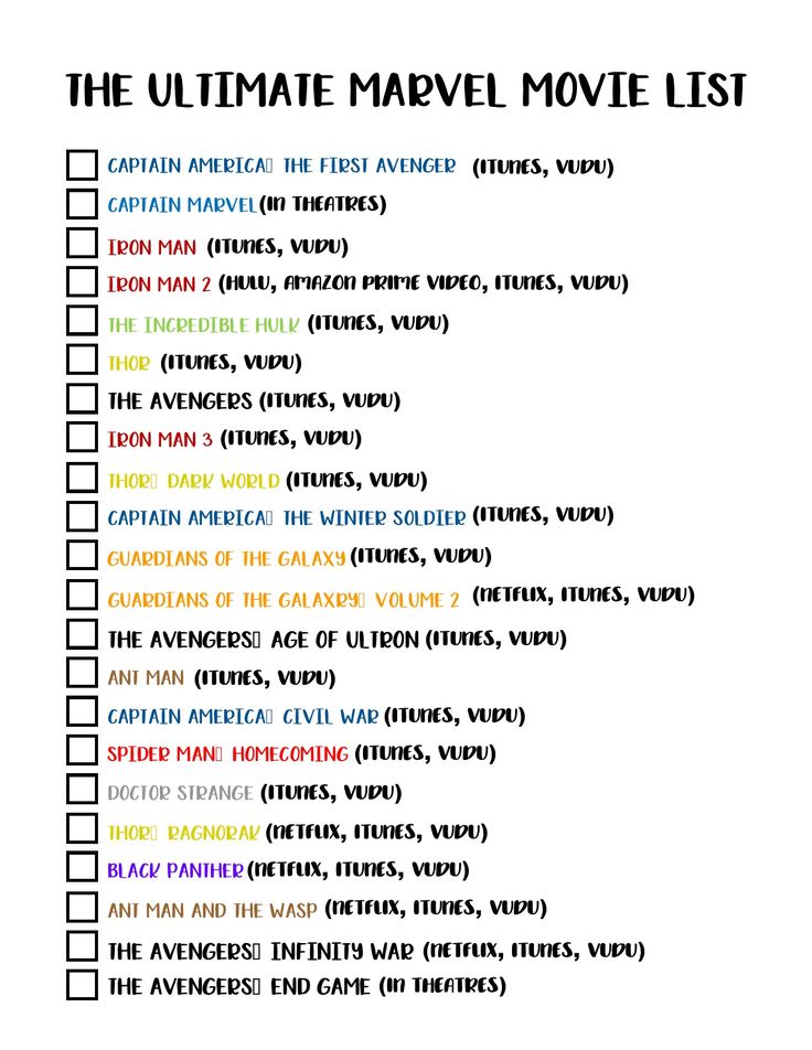 the ultimate movie list is shown in this printable form, with all the names and numbers