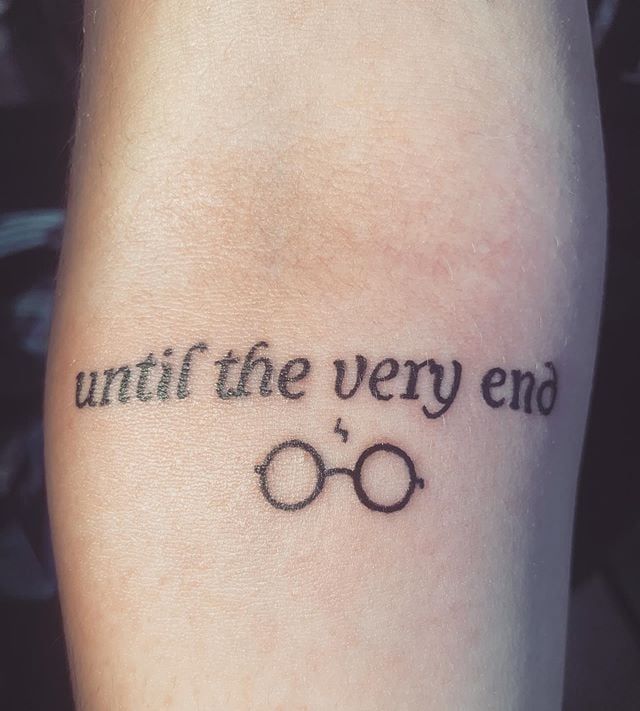 a harry potter tattoo with the words until the very end