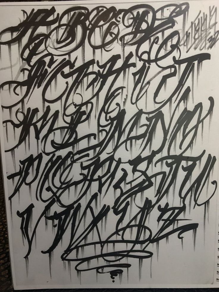 graffiti written in black and white on a sheet of paper