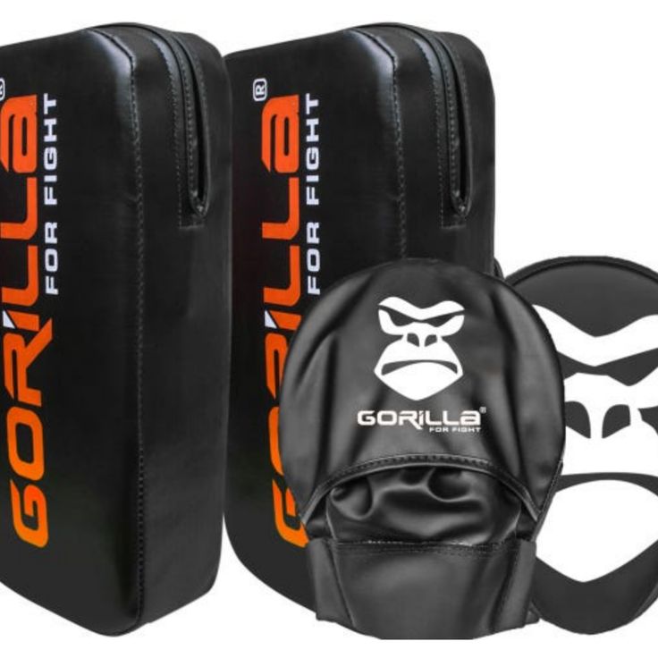 gorilla boxing headgear and mitt set in black with orange logo on the side