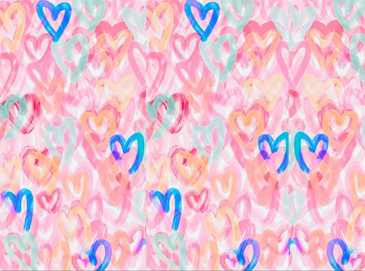 many hearts are painted on a pink background