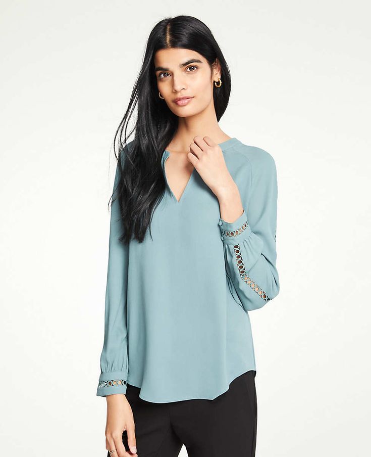 Circle Lace Trim Popover Blouse | Ann Taylor Everyday Elegance, Style Hair, Tunics, Effortless Style, Stitch Fix, Ann Taylor, Lace Trim, Ruffles, What To Wear