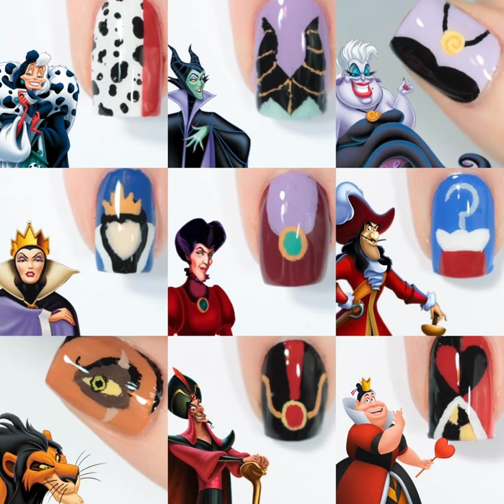 Musical Nail Art, Mother Gothel Nails, Disney Villain Nails Simple, Disney Villain Crafts, Disney Villian Nail Art, Disney Nails Villains, Villain Nails Disney, Villains Nails, Disney Villain Nail Art