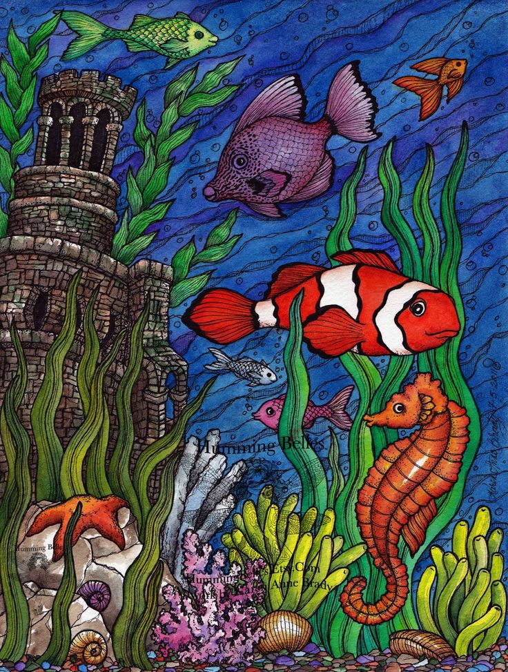 an underwater scene with fish, corals and other marine life on the bottom of water