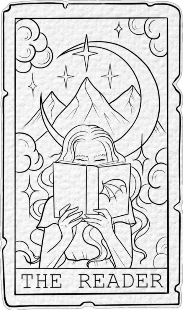 the reader tarot card is shown in black and white