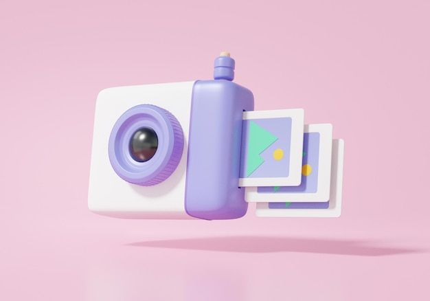 an image of a camera and some pictures on a pink background